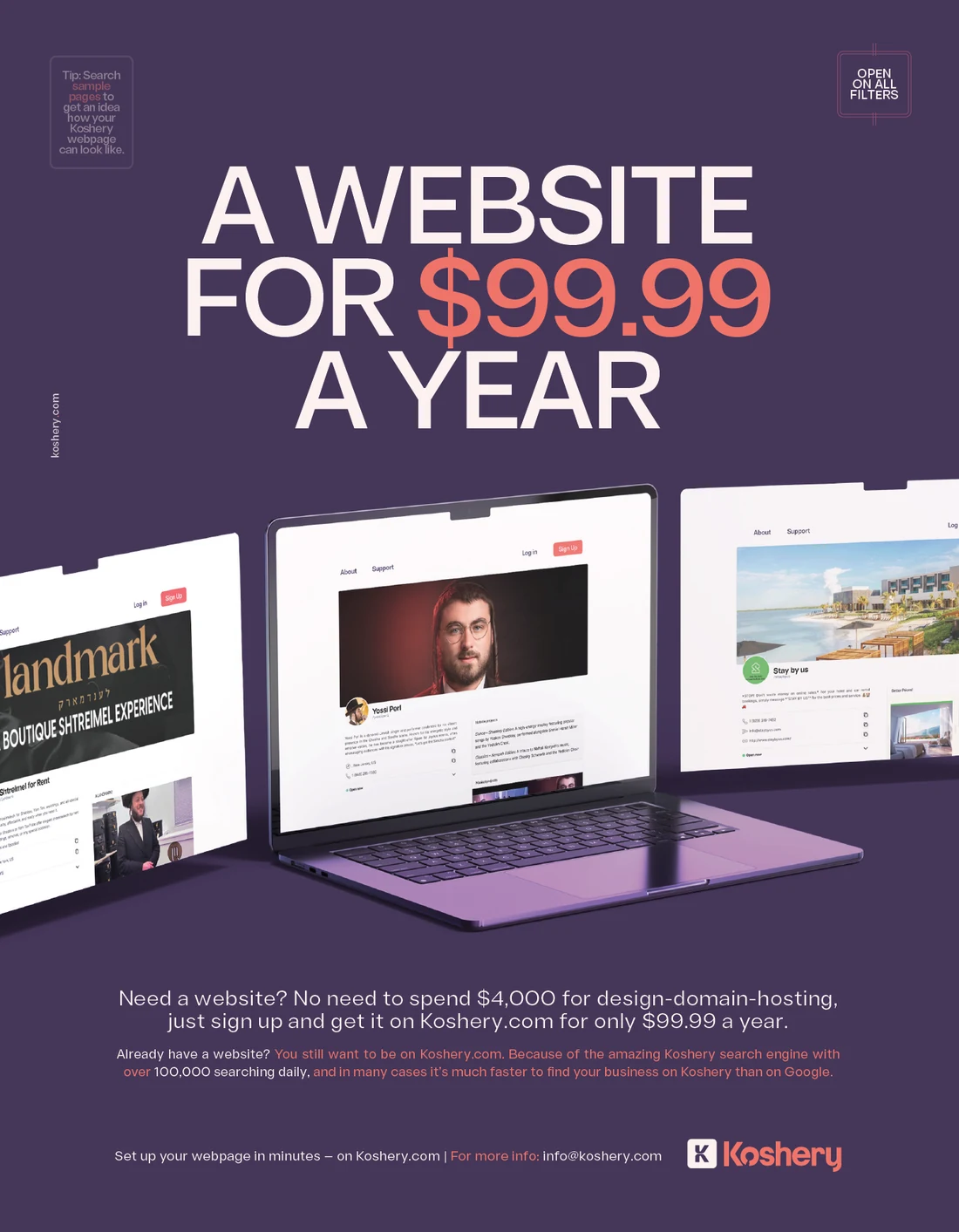 Koshery ad: a website for $99.99 a year