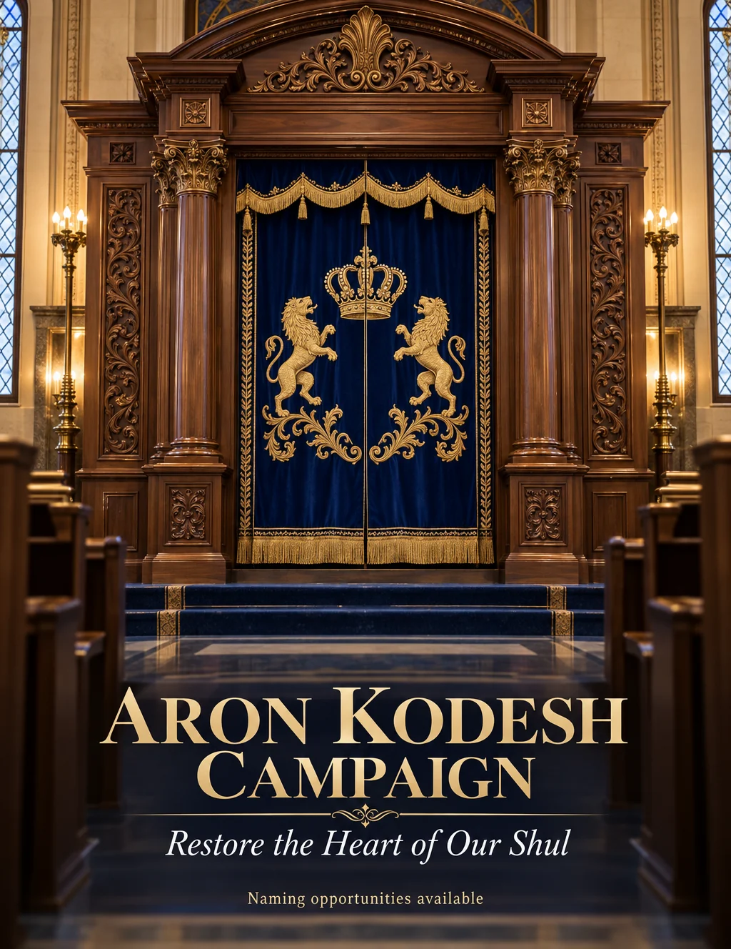 Aron Kodesh Campaign mockup: Restore the Heart of Our Shul