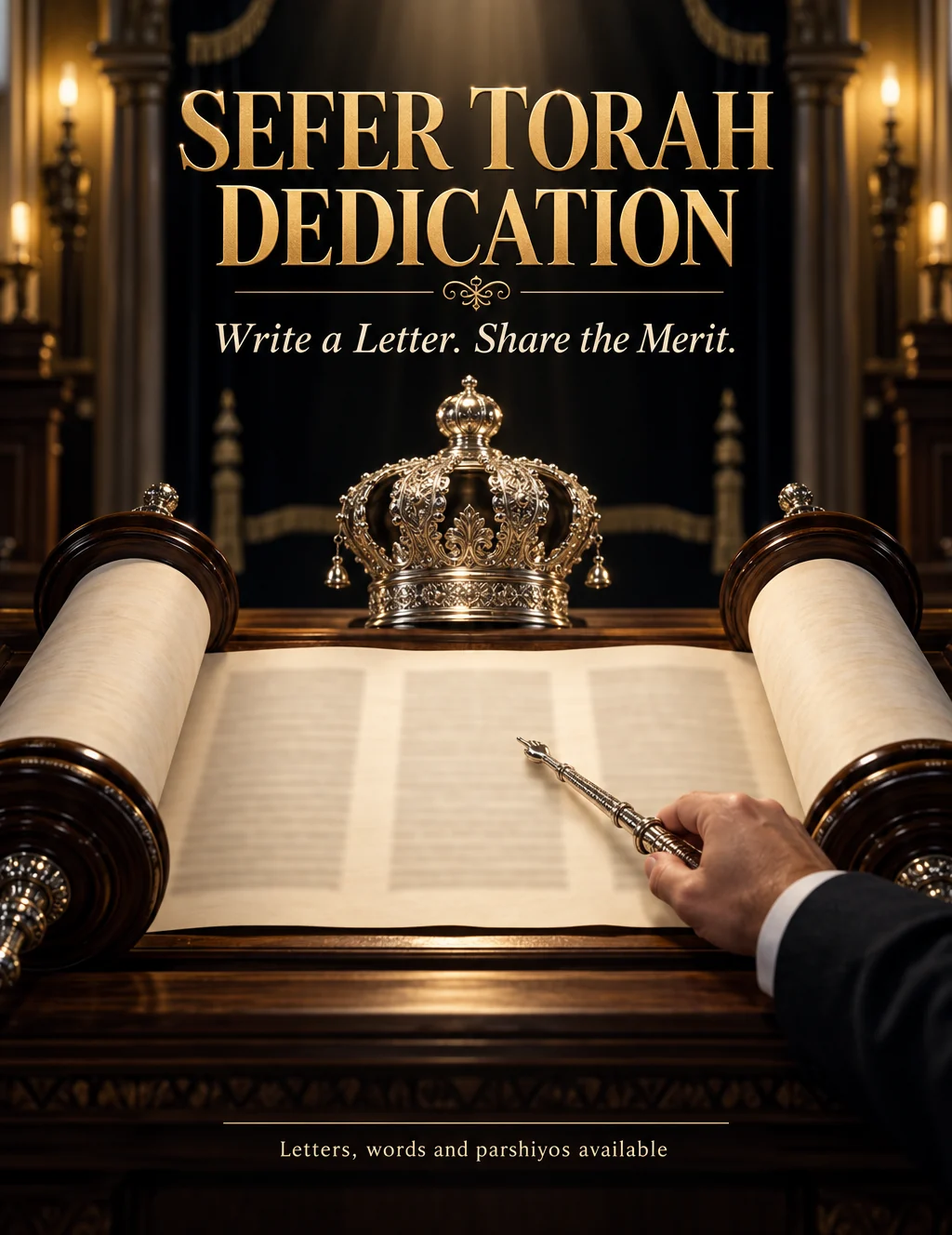Sefer Torah Dedication campaign mockup: Write a Letter. Share the Merit.
